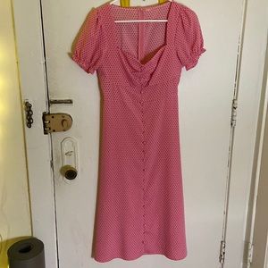 Polka Dot Button Front Sweetheart Neck Dress
